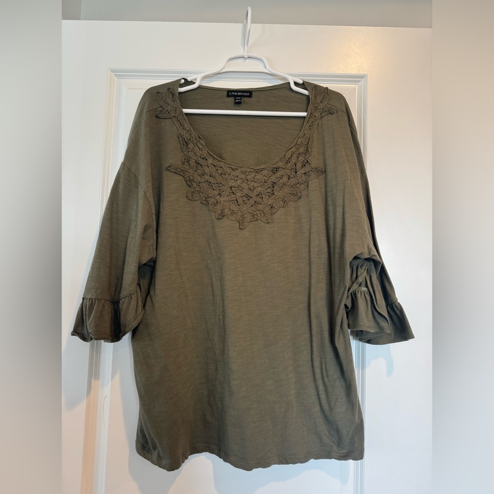 Lane Bryant Green Lace Accent Top